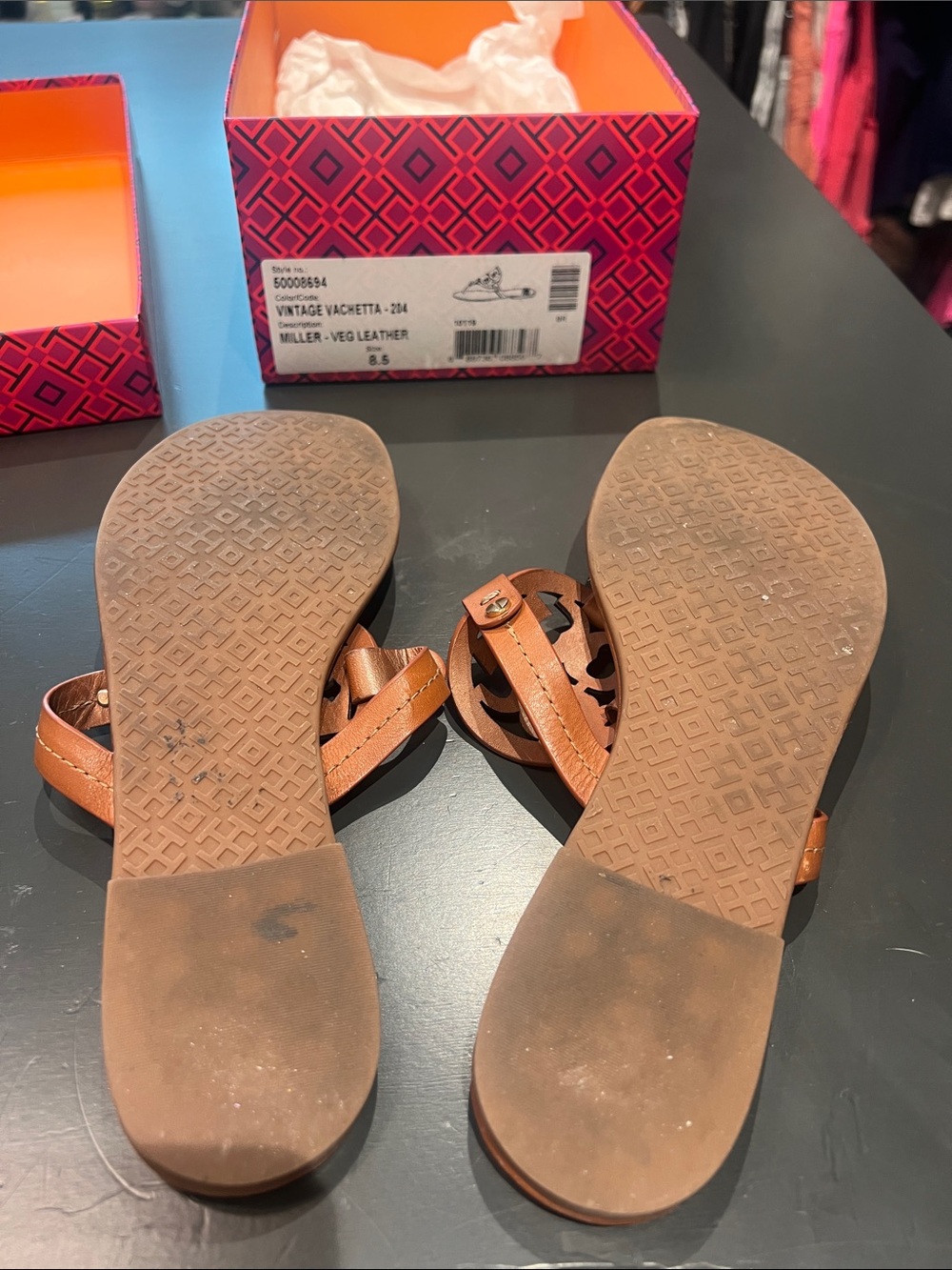 Tory Burch Miller Vegan Leather Logo Thong Sandals — color Vintage Vachetta - Picture 6 of 6